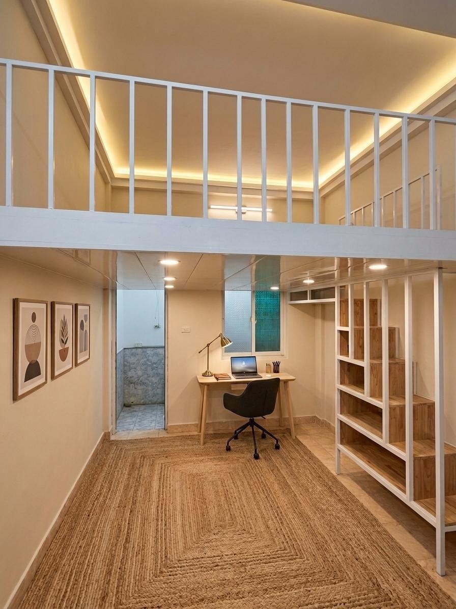 Gác xép cầu thang bậc gỗ — góc nhìn bổ sung 2