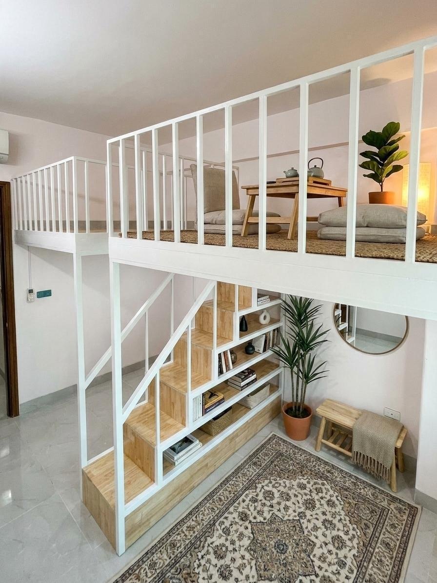Gác xép cầu thang bậc gỗ — góc nhìn bổ sung 5