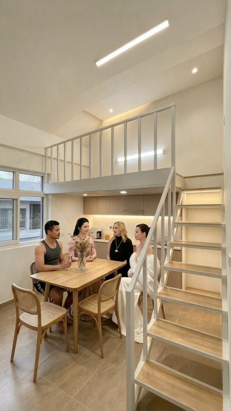 Gác xép kết hợp cầu thang tủ kệ — góc nhìn bổ sung 5
