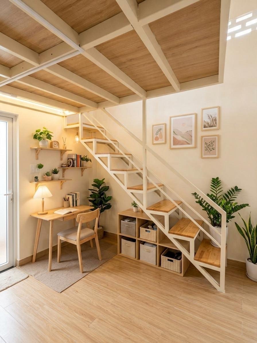 Gác xép kết hợp cầu thang tủ kệ — góc nhìn bổ sung 7