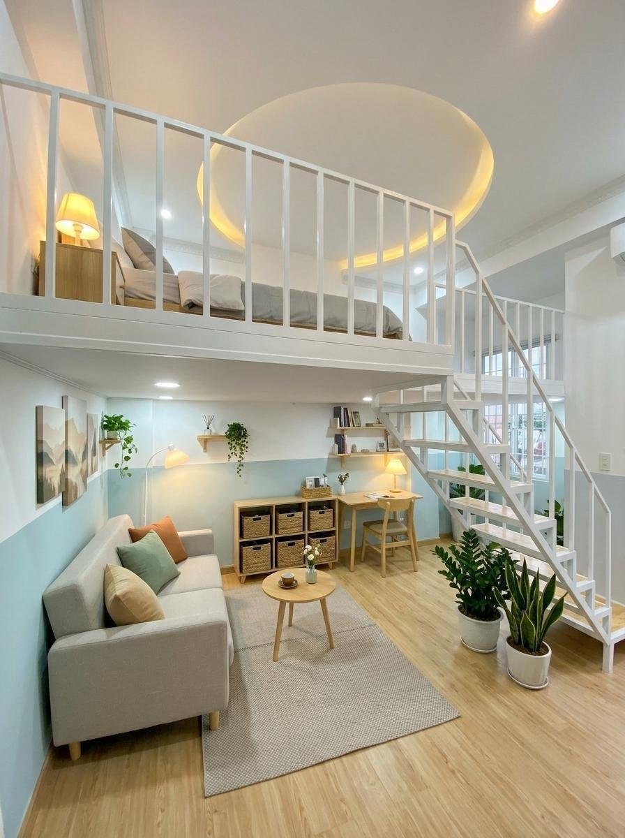 Gác xép kết hợp cầu thang tủ kệ — góc nhìn bổ sung 8